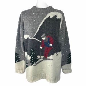 Wool Shetland Ski Mountain Tree Christmas Sweater